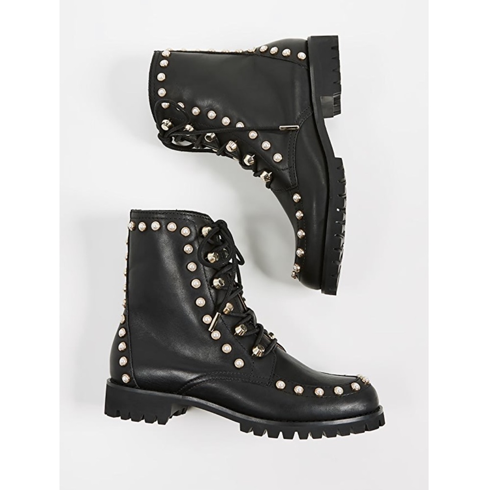 Joie Halyn Pearl-studded Combat Boots In Black